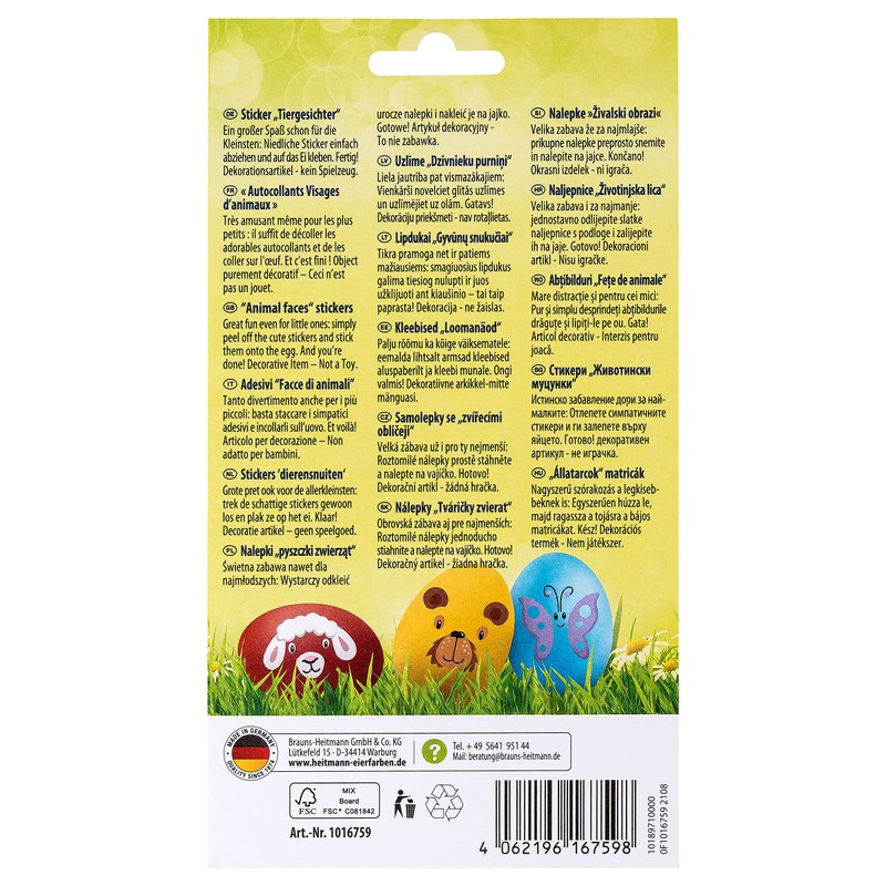 Heitmann Eierfarben - Stickers Animal Faces - 2 Sheets, 1016759,