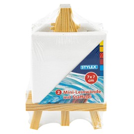 Stylex 28672-P12 - Mini tela con cavalletto, 12 x 2 pezzi rivestiti con tessuto 100% cotone, dimensioni 7 x 7 cm, preparati, cuciti sul retro, per colori a olio, acrilici, guazzo e tempera