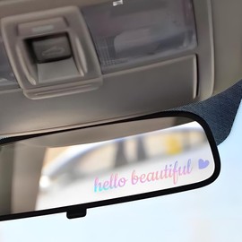 3 x Hello Beautiful Car Mirror Decal, Holographic Affirmation Sticker, Rearview Mirror Decal, Holographic Tumbler Sticker, Water Bottle Stickers, Vinyl Tumbler Decal Valentine's Day Gifts