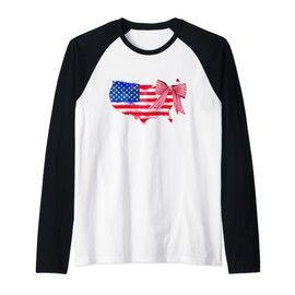 4th Of July Coquette Outfit Girl Bow American USA Flag Raglan Baseball Tee