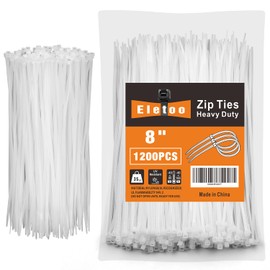 Eletoo 8 Inch white Zip Ties (1200 Pack), 35 LBS Tensile Strength, Self-Locking Nylon PA66 UV Resistant Cable Ties for Indoor and Outdoor Use