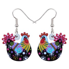 Acrylic Drop Hen Chicken Earrings Funny Farm Design Lovely Gift For Women By The Bonsny (Multi)