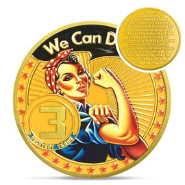 Rosie The Riveter 3 Year Sobriety Coin - Girl Power Addiction Recovery AA Coins - Three Year NA AA Chips and Medallions - 1-10 Prime Living Clean Narcotics Alcoholics Anonymous Gifts for Women