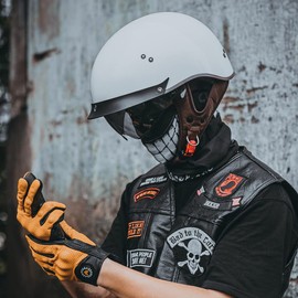 VCOROS Motorcycle Half Face Helmet F-07 with Sun Visor Quick Release Buckle DOT Approved Adult Helmets for Cruiser Chopper Moped Scooter ATV(Gloss White,XXL