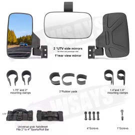 WSAYS For Kubota RTV500 RTV-X1140 RTV-X900 Rear-View Center & Side Mirrors Handle Grab