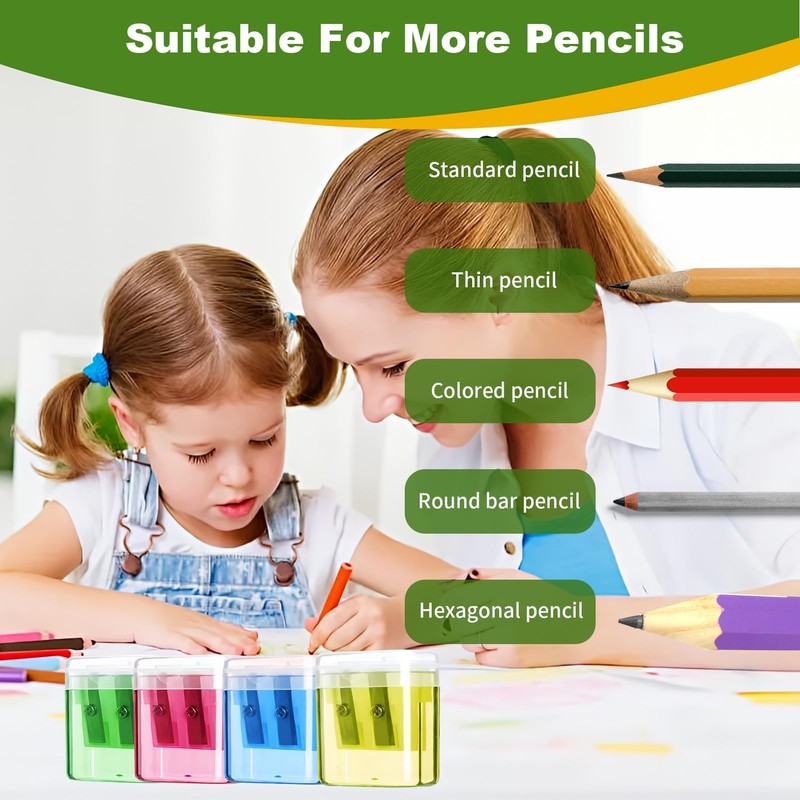 Pencil Sharpener with Container, Pencil Sharpener, Colorful Double Hole Pencil