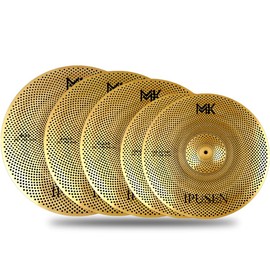 Low-volume cymbal set Gold and silver muffled cymbals 14-inch hi-hat + 16-inch crash + 18-inch crash + 20-inch ride Practice silent drum cymbal set (golden)