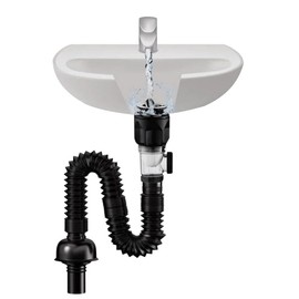 HASTHIP Kit de Drenaje para Lavabo de Baño Acero Inoxidable y ABS,Tubo Desagüe Flexible y Expandible con Sifón Antiolor Antiobstrucción 3 en 1