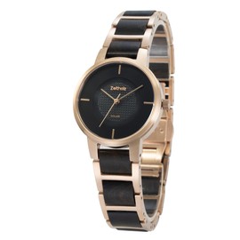 Zeitholz Freiberg Women's Solar Watch 34 mm, Made of Sandalwood or Oak Wood with Advanced Japanese Solar Technology and an Elegant, Sustainable Design (Black), black, Bracelet