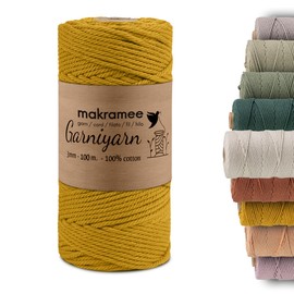GARNIYARN Premium Macrame Yarn 3 mm - Soft Cotton Rope for Macrame, DIY Craft Projects, Wall Hangings, Plant Hangers and Home Accessories - 100% Natural Cotton 3 mm, 100 m (Ocher)