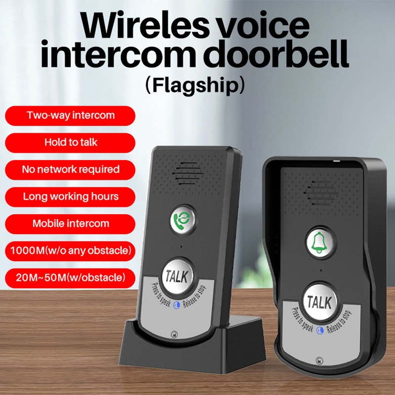 2 Way Voice Intercom IP54 Waterproof Wireless Intercom Doorbells System