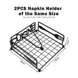 Pack of 2 Napkin Holders Napkin Stand for Kitchen and Restaurant Parties, Vintage Napkin Holder with Base, Flat, Square Napkin Holder with Lever Arm (Black)