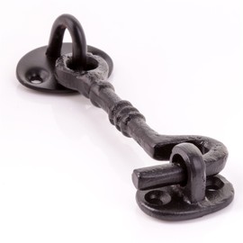 Black Traditional Cast Iron 4" Cabin Hook & Eye - House Door Latch/Catch
