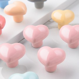Xinlie Pack of 6 Furniture Knobs Heart Shape Ceramic Heart Shape Handles with Screws Ceramic Knobs Drawer Handles Knob Ceramic Pink for Cupboard for Drawers Cupboards Kitchen Furniture with Screws