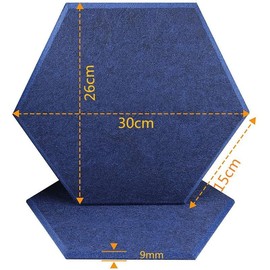12" Large Acoustic Panels Self Adhesive Sound Proof Foam, Pack of 12 Hexagon High Density Sound Absorbing Panels Boards Home Office Kitchen, Felt Wall Tiles for Photos Memos (Blue)
