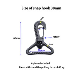 BAIWOAK Plastic Snap Hooks, 20 mm, 25 mm, 32 mm, 38 mm, 50 mm Plastic Swivel Snaphook Push Gate Clip Rotary Snaphook Rotating Claw Snap Clip Buckle Closure Hook for Strap, Black, black