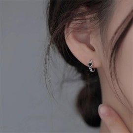 Small Huggie Earrings Black Heart Hoop Earrings for Women Lightweight Sweet Love Heart Earrings Minimalist Black Heart Love Hoop Earrings (Black)
