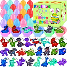 24 Pack Prefilled Easter Eggs with Dinosaur Fidget Toys, Easter Eggs Filled for Egg Hunt, Kids Basket Stuffers, Easter Party Favors
