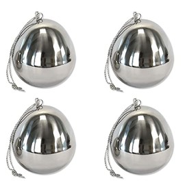 Metal Easter Egg Diameter 7 x 9 cm Pack of 4 with Ribbon for Hanging Silver High Gloss Easter Decoration Easter Egg Spring Shaft