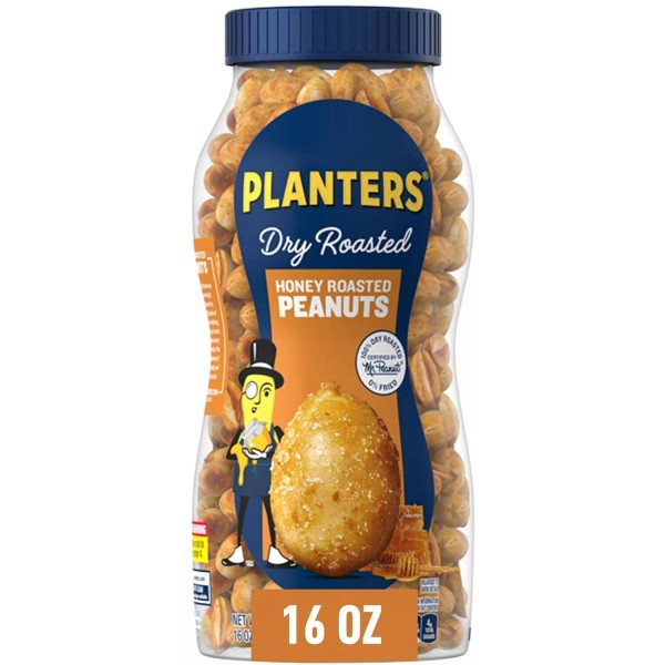Planters Honey Roasted Peanuts, Sweet and Salty Snacks, Plant-Based Protein,