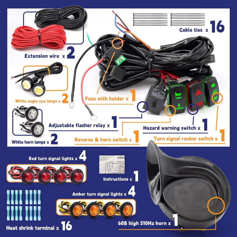 Pre-wired ATV UTV Turn Signal Kit, Universal Dirt Bike Street