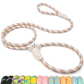 POUPUA 1/2" x 6 FT Durable Slip Leads for Dogs, Heavy Duty Strong Rope Slip Leash for Large, Medium Dogs No Pull Training Leashes with Reflective Threads (White with Red Dots)