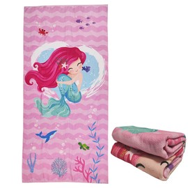 stampringt Extra Large Cute Pink Stripe Mermaid Beach Towels for Adult Girls, Big Oversized Thick Microfiber Terry Cloth Sandproof Quick Dry 30 x 60