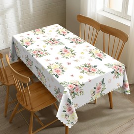SENYOUMI Pink Rose Tablecloth Watercolor Aesthetic Floral Rectangle Tablecloth Floral Botanical Style Table Cover 54×72 Inch Washable Table Cloth for Kitchen Dining Room Party Decoration