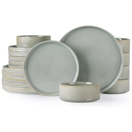 TheTerra Ceramic Dinnerware Sets for 6, 18 Pieces Porcelain Lightweight Plates and Bowls Sets, Scratch Resistant Dish Set, Oven & Microwave & Dishwasher Safe