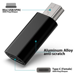YFmyKoyosa (2 Piezas Adaptador USB C a Mini USB 2.0, Tipo C Hembra a Mini USB Macho, Conector de Conversión, Carga y Sincronización de Datos, Compatible con GoPro Hero 3+, Reproductores MP3