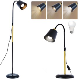 AoMck Floor Reading Lamp, Industrial Metal Floor Lamps for Living Room with Adjustable Bendable, 2 in 1 Reading Table Lamps for Living Room Bedroom Office, 12W Bulb Included (Black)