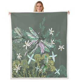 Feelyou - Manta de sherpa de libélula de 50 x 60 pulgadas, manta de forro polar floral botánico para niños, niñas, adolescentes, mujeres, decoración de recámara, ramas de animales naturales, para sofá