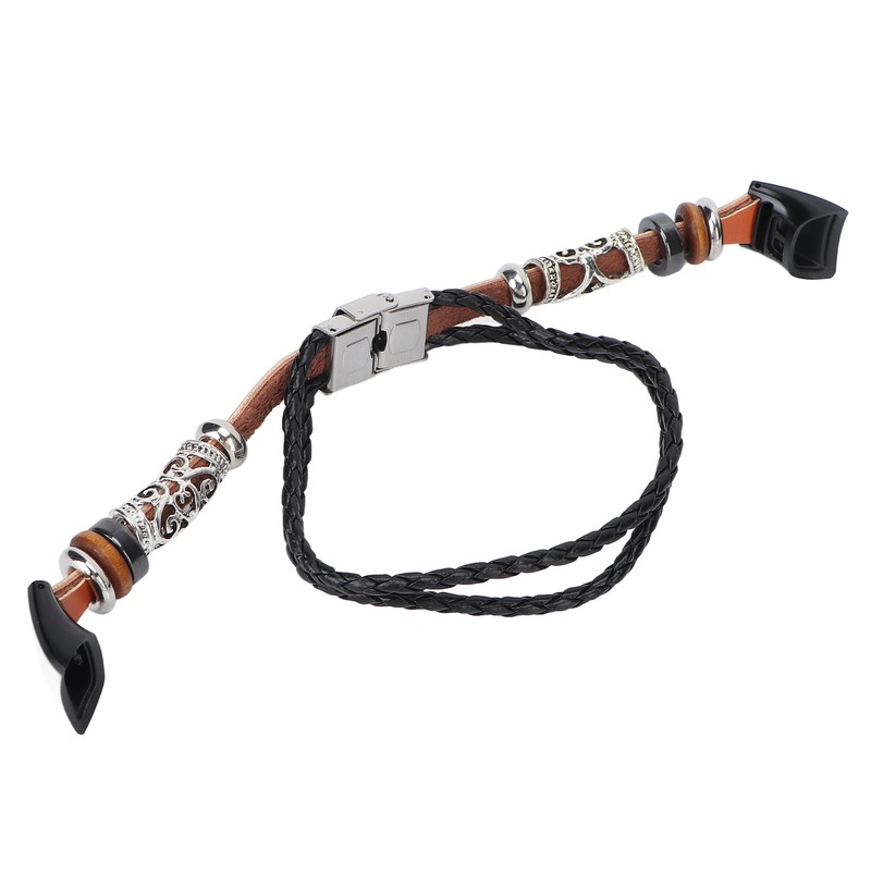 Retro Sports Watch Band Metal Beads Leather Wrist Watch Strap