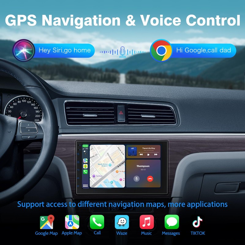 Haudio Double Din Portable Wireless CarPlay Screen for Car, 7"
