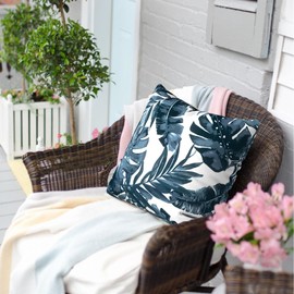 TWLEAR Outdoor Pillow Covers for Patio Furniture 20x20 Inch, Decorative Patio Throw Pillow Covers Set of 2, Modern Square Cushion Cases for Porch Garden Home Office, Palm Blue