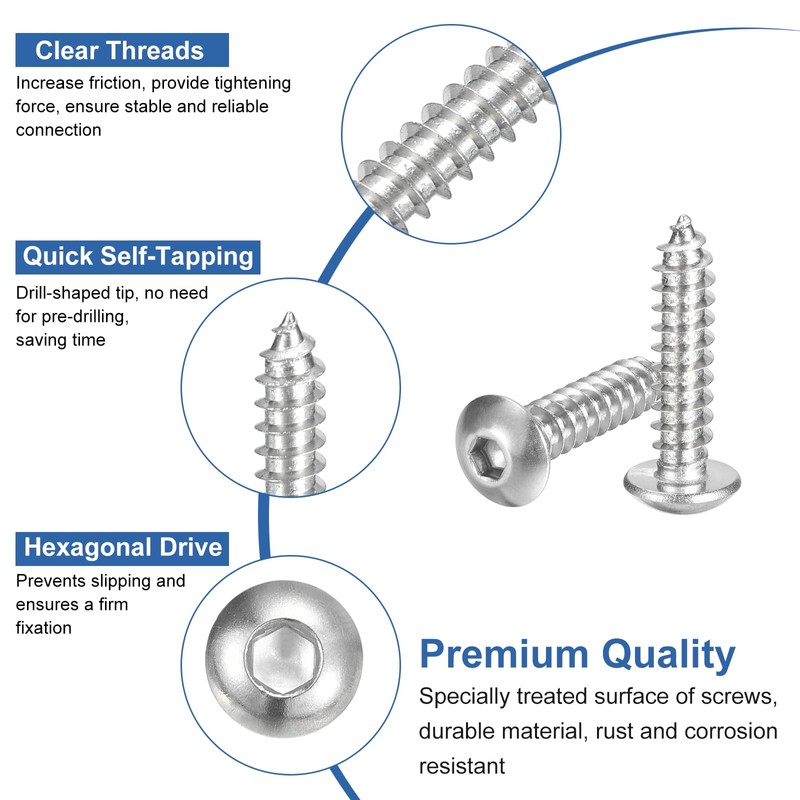 sourcing map Hex Socket Self Tapping Screws, M5 x 20mm