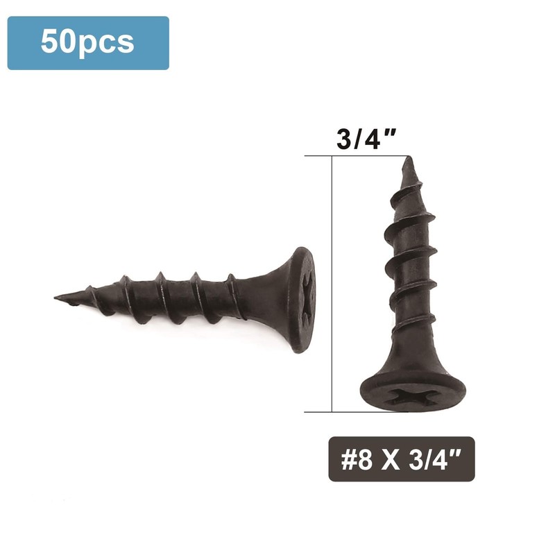 #8 x 3/4" Wood Screw 50PCS Black Phosphate Coated Stainless