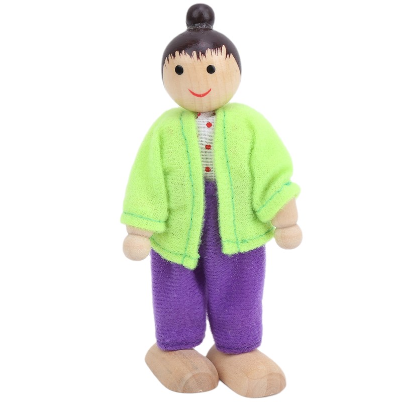 Family Doll Figures Pine Miniature People Toy Set Ornament Educational
