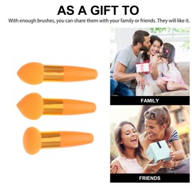 Beaupretty Foundation Sponge Brush Set with Handle 3 Pcs Mini Facial Cosmetic Puff Makeup Applicators for Smooth and Even Application