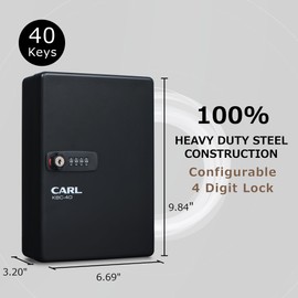 Carl Key Cabinet with Combination Lock - Solid Steel & Holds up to 40 Keys.
