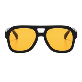 Long Keeper Retro Pilot Sunglasses for Men Women Double Bridge Aviation Square Sunglasses 70s Fashion Classic Sun Glasses Vintage Shades UV400 Protection (Black Frame/Orange Lens)