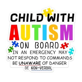 Autism On Board Sticker Autism Awareness Safety Decal 4 x 4.2 - Autism Emergency-Notice Labels Vinyl Autistic Child Decal for Car Vehicle Windows, Doors 5pcs