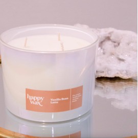 Happy Wax Vanilla Bean All Natural Soy Wax 3 Wick Premium Scented Candle, Infused with Essential Oils, Long Lasting 40+ Hours of Burn Time, Deliciously Sweet Candle