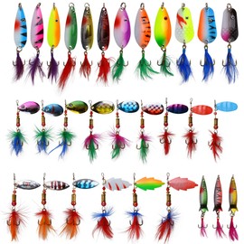 Fishing Lure Spinnerbaits,Rooster Bait Tail Spinner Lure Colorful Hard Metal Baits Kit Spinner Lure with Treble Hooks Rooster Tail Bass Trout Salmon Saltwater Freshwater Fishing Spoon Lures Set 30PCS