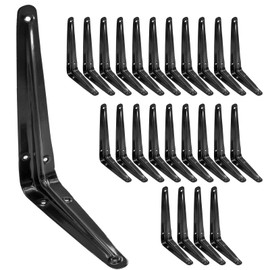 PHITUODA 24 Pack Shelf Brackets 8 x 6 Inch, Heavy Duty Black Metal Floating Shelf Bracket, L Bracket Corner Brace Support J Bracket, Decorative Joint Angle Bracket for Hanging