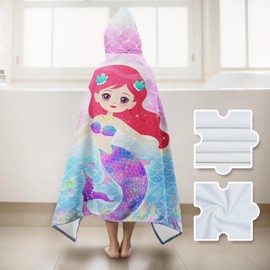 Ritiga Bath Towels for Kids Ages 4-8 Beach Towels Mermaid Pink Pool Travel Swimming Bath Shower Towel for Girl Kids Beach Towel for Girls Hooded Towel 30 * 50