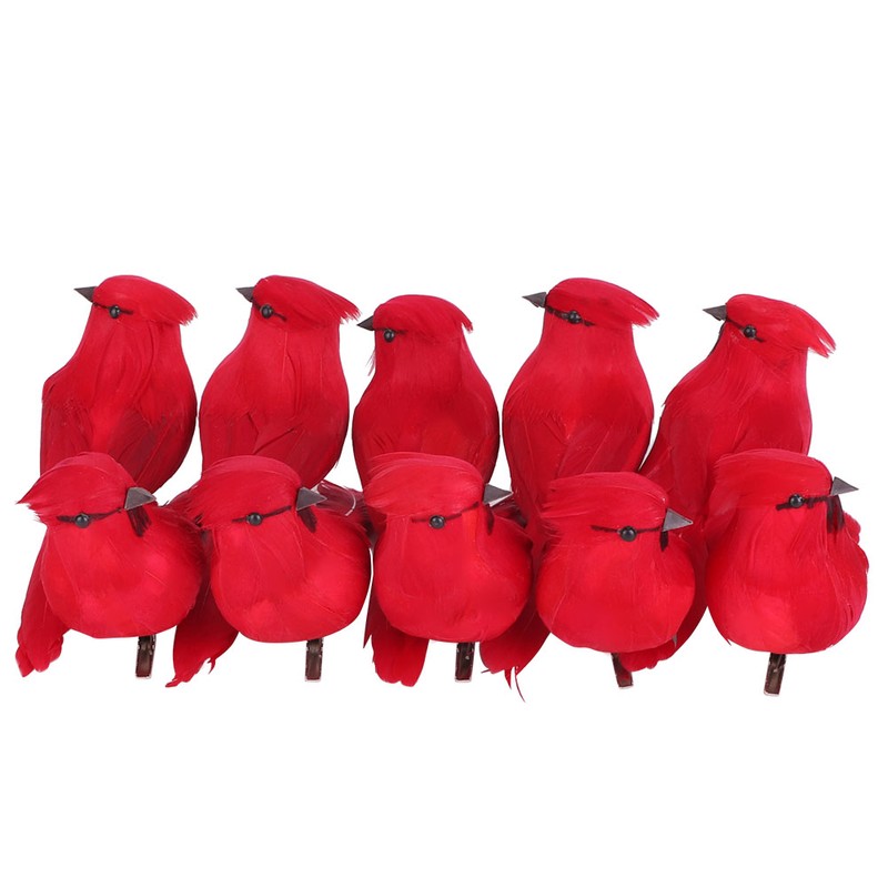 10Pcs Red Foam Handmade Artificial Simulated Bird Yard Lawn Garden