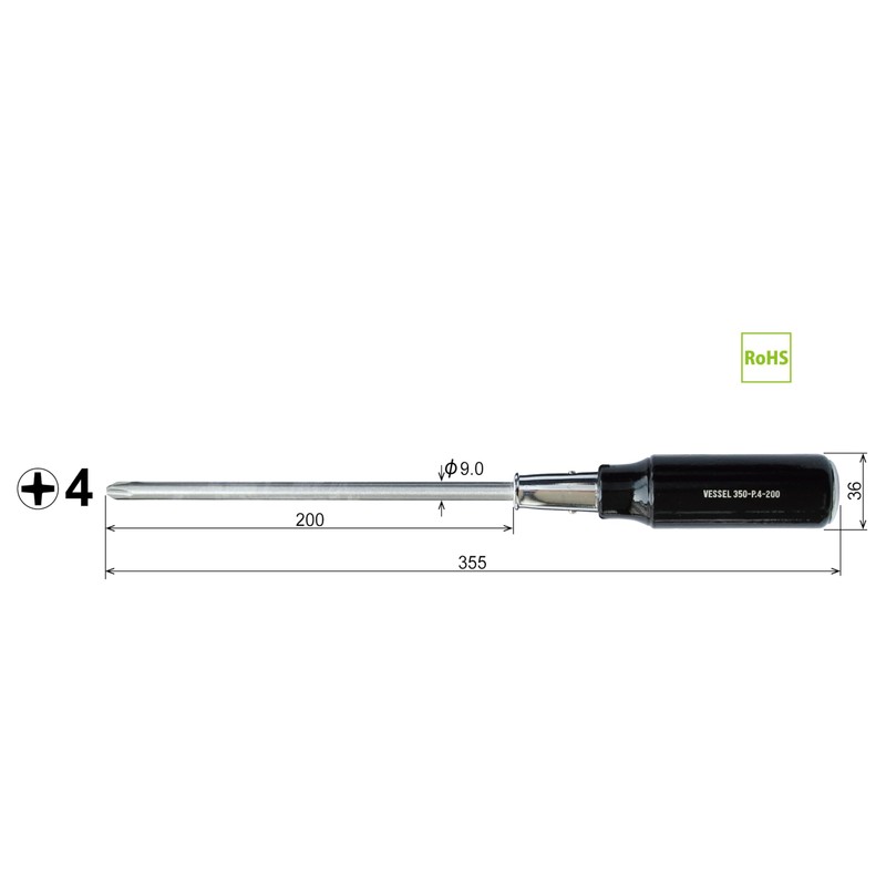 Vessel 350 Classic Wood +4x200 (JIS) +4 Screwdriver 350-4-200