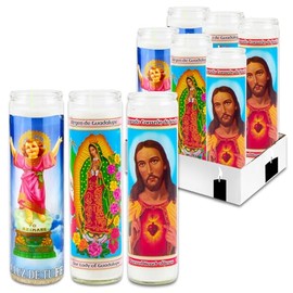 Devotional Candle 6 Pack - 6 Prayer Candles with Lady of Guadalupe and Jesus for Vigils, Prayers, Blessing, Religious Ceremonies, More | Unscented Religious Candles