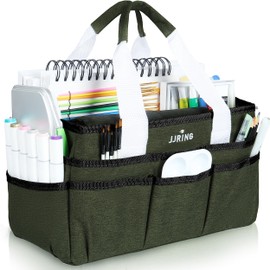 JJRING Craft Organizer Tote Bag, Art Storage Caddy with Multiple Pockets, Sap Green Sewing Bag for Art, Craft, Scrapbooking, Medical, and Office Supplies Storage